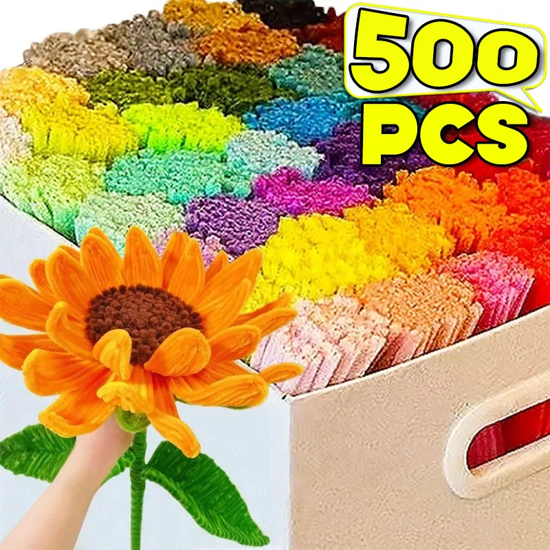 500/10pcs Colorful Twisting Bar Chenille Fluffy Pipe Cleaners Stems Plush Stick DIY Tinsel Rod Strips Kids Art Educational Toys