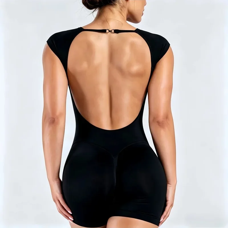 HISTELLO Impact Kurzarm-Einteiler-Bodysuit für Damen, Rückenfrei, Ausgeschnitten, Sport-Gym-Bodycon, Eng Anliegend, Sexy Yoga-Workout-Jumpsuit – Detail 23