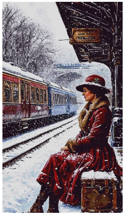 

Woman Is Waiting For A Train Sewing 16CT 18CT 14CT Unprinted Cross Stitch Kits Embroidery Art DIY Handmade Needlework Home Decor