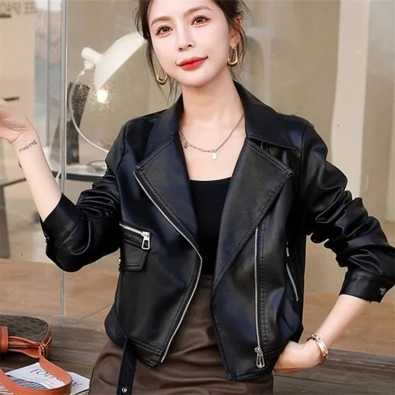 Giacca in pelle americana Donna Autunno inverno2025 Nuove esplosioni Cappotto Design Sense Capispalla con cerniera Breve tuta da motociclista da donna