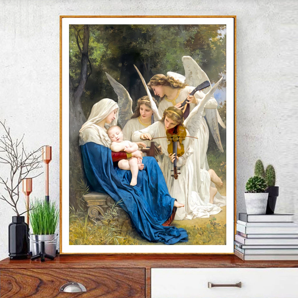 A Classic Religious Scene, the Virgin Mary Holding the Baby and Angels, Cross-Stitch Material Kit, DIY Handmade Embroidery Kit, Printed Embroidery