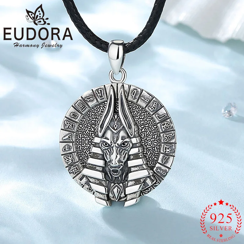 Eudora 925 Sterling Silver Anubis Amulet Necklace Vintage Wolf Egyptian Symbol Pendant Men Women Personality Jewelry Gift