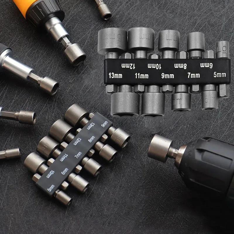 5-13mm Socket Rod Screwdriver Non-magnetic 9pcs Wrench Set Powerful Auto Repair Air Batch Head Cross Universal Nut Rotating Tool