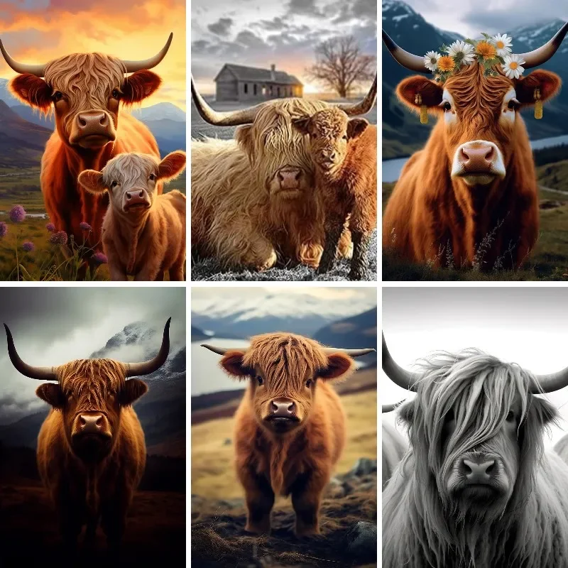 DIY Diamond Painting Scottish Highland Cattle 5d Diamond Puzzle Brown Highland Cow Diamond Embroidery Animal Cross Stitch Decor