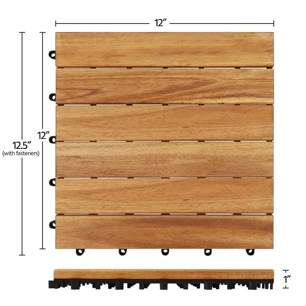 Garden flooring, 108PCS Acacia wood interlocking flooring for outdoor and indoor waterproofing, 12 x 12 inches, garden flooring