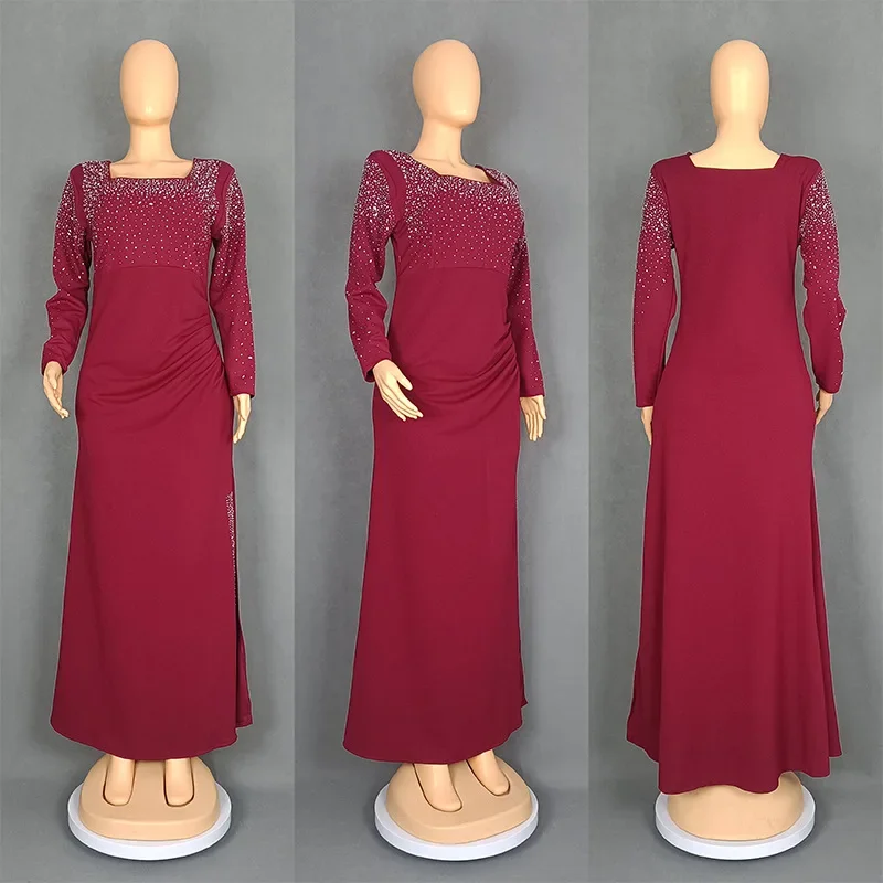 Vestidos africanos para mulheres 2025 primavera outono áfrica roupas muçulmano longo maxi vestido de alta qualidade moda diamantes vestido para senhora