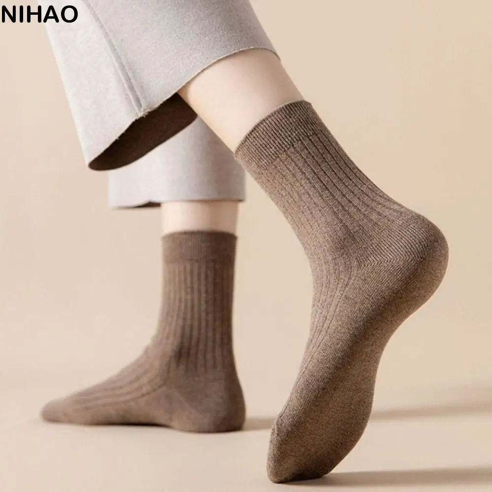 

10Pairs Simple Solid Color Women Mid-calf Socks Simple Breathable Business Socks Men Stripe Soft Autumn Tube Socks Unisex