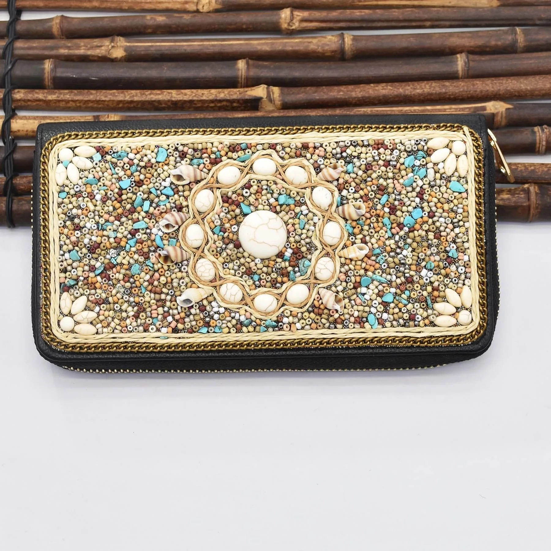 2023 New Ladies Wallet Ethnic Style Handmade Handbag Beads, Shells, Turquoise Stone Decorative Luxury Designer Bag Women's Purse