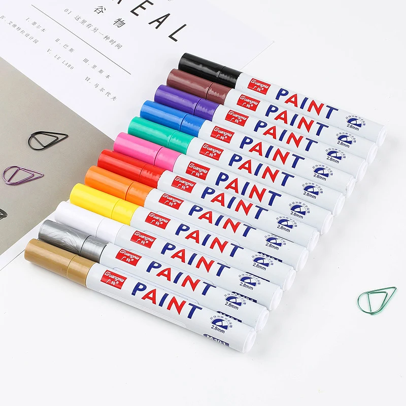 12 Colors Waterproof Car Tyre Tire Tread CD Metal Permanent Paint Marker Graffti Oily Marker Pen Stationery