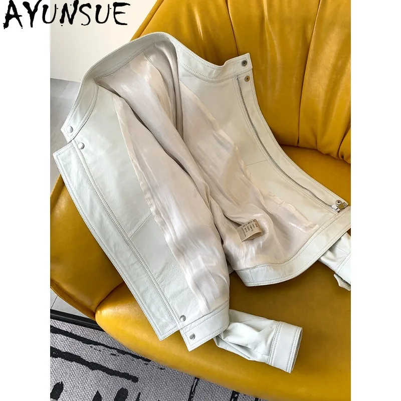 AYUNSUE, chaqueta 100% de piel de oveja auténtica para mujer, chaqueta corta para motocicleta 2025, ropa de mujer de alta calidad, Дубл, onderка Ж miscecud