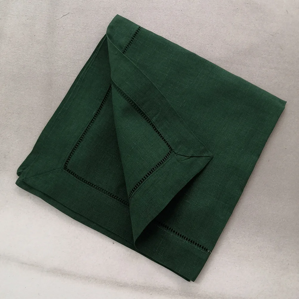 

5pcs Hemstitch Napkin Pure Linen Christmas Green 20 "x20" Drawn Napkins