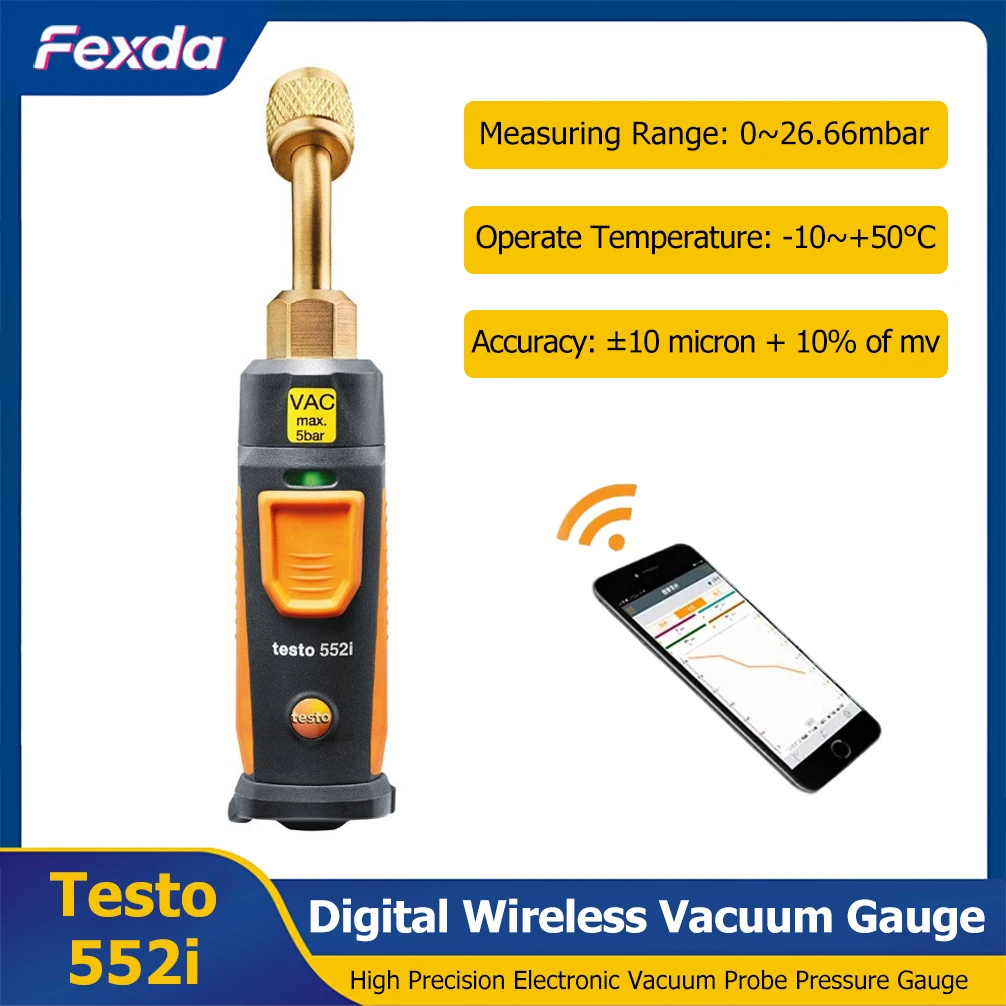 Medidor de vacío inalámbrico Digital Testo 552i, sonda de vacío electrónica de alta precisión, medidor de presión negativa, Control por aplicación para teléfono inteligente