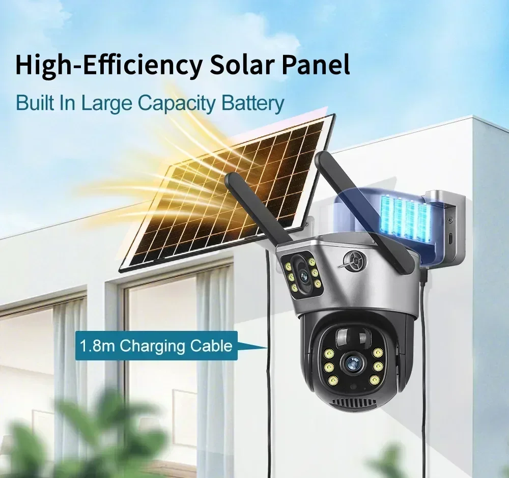 Solor Wifi Camera 4K 8MP Resolution Solar Camera with Dual Lens and Auto Tracking Motion Detection camara solar