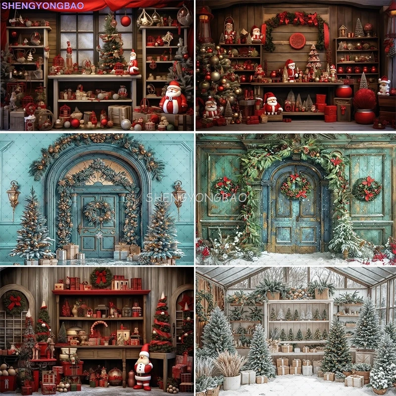 

Christmas Day Photography Backdrops Prop New Year Party Decoration Xmas Tree Window Candy Snowflakes Photography Backdrop BR-02