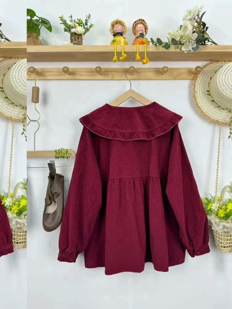 Thiened Long Sve Embroidered Bear Doll Collar irt Women's Loose Fit Cotton Velour Casual Sle plus Size Top