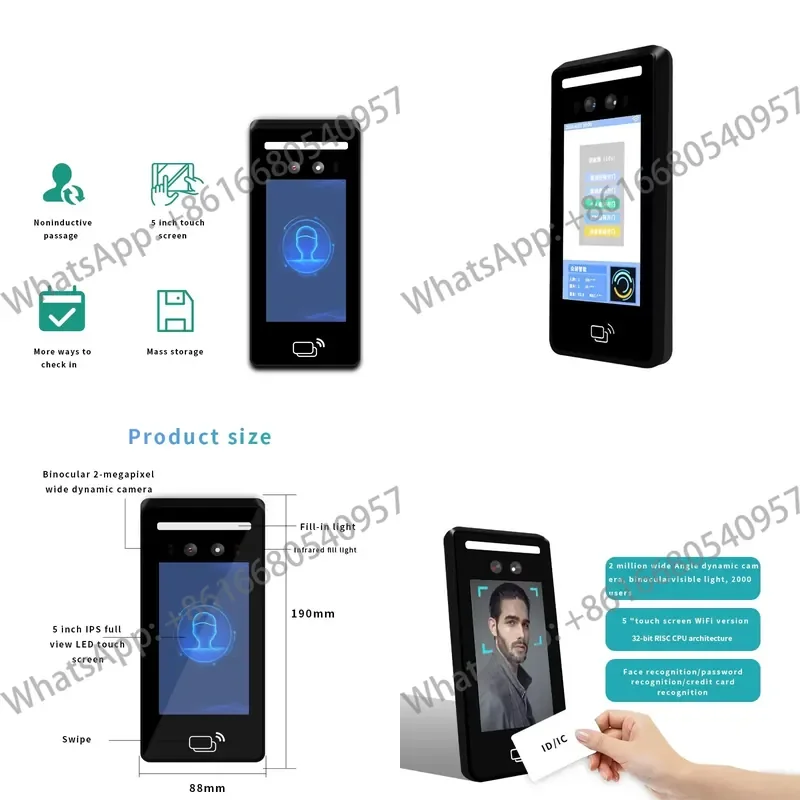 5 Inch Touch Screen Attendance Face Recognition Camer Access Control Free Software TCP/IP Biometric Access Control