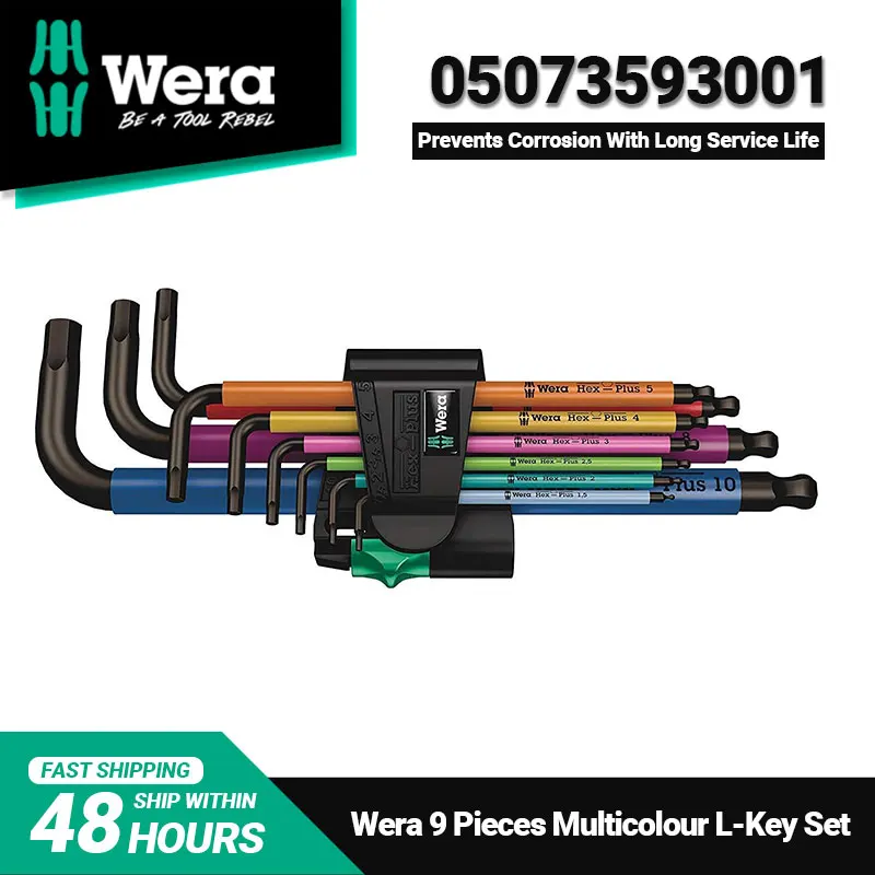 Wera 05073593001 950 SPKL/9 SM N SB 9 Piece Long Arm Hex Key Set Multicolour L-Key Set Wear-resistant Material Long Service Life