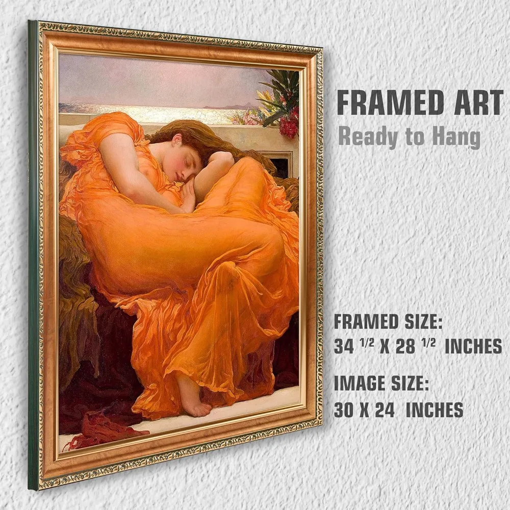 Flaming June by Frederic Leighton,Gold Embossing Frame The World Classic Art Reproductions,Canvas Prints Wall Art for Home Décor