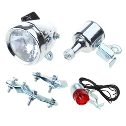 Vintage Bicycle Motorized Bike Friction 12V 6W Generator Headlight Tail Light Kit Head Lamp Friction Dynamo Light Suit wholesale
