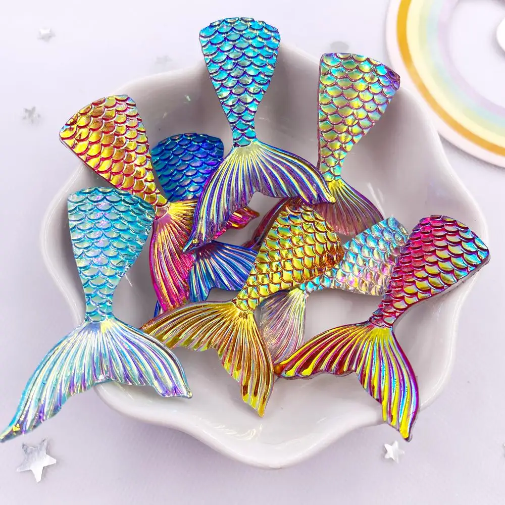 Glitter Colorful Resin  Mermaid tail Flatback Rhinestone Applique 10pcs DIY Home Figurines Scrapbook Accessorie Craft OF588