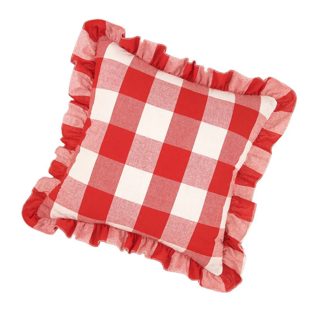 

Red Plaid Ruffle Decorative Pillowcase Cotton Linen Sofa Cushion Cover Home Decor Modern Design Invisible Zipper