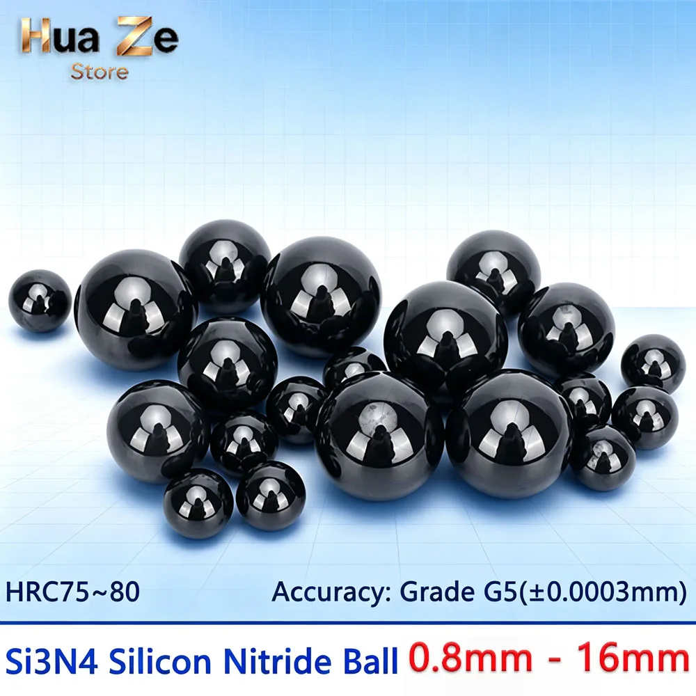 Grade G5 Si3N4 Silicon Nitride Ceramic Balls Dia 0.8 1 1.2 1.5 1.588 1.984 2 2.381 2.5 2.778 3mm to 16mm Resistant to 1200℃