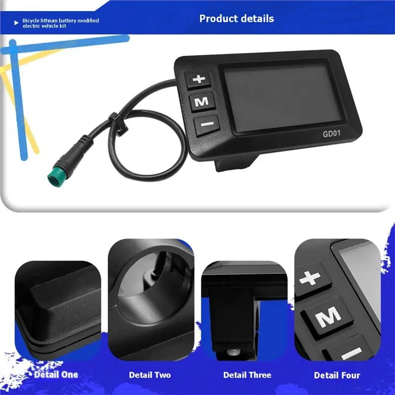 E-Bikes Lithium Battery Conversion Kit: 30A 3-Mode Sine Wave Controller,GD01 Display,130X Twist Throttle,Wiring Harness-boom