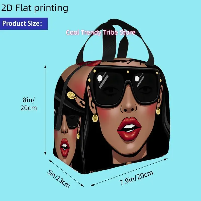 1pc Stylish Woman with Bold Red Lips and Golden Additions Printed Insulated Cooler Bag | Reusable Portable Hot Cold Bag for Home