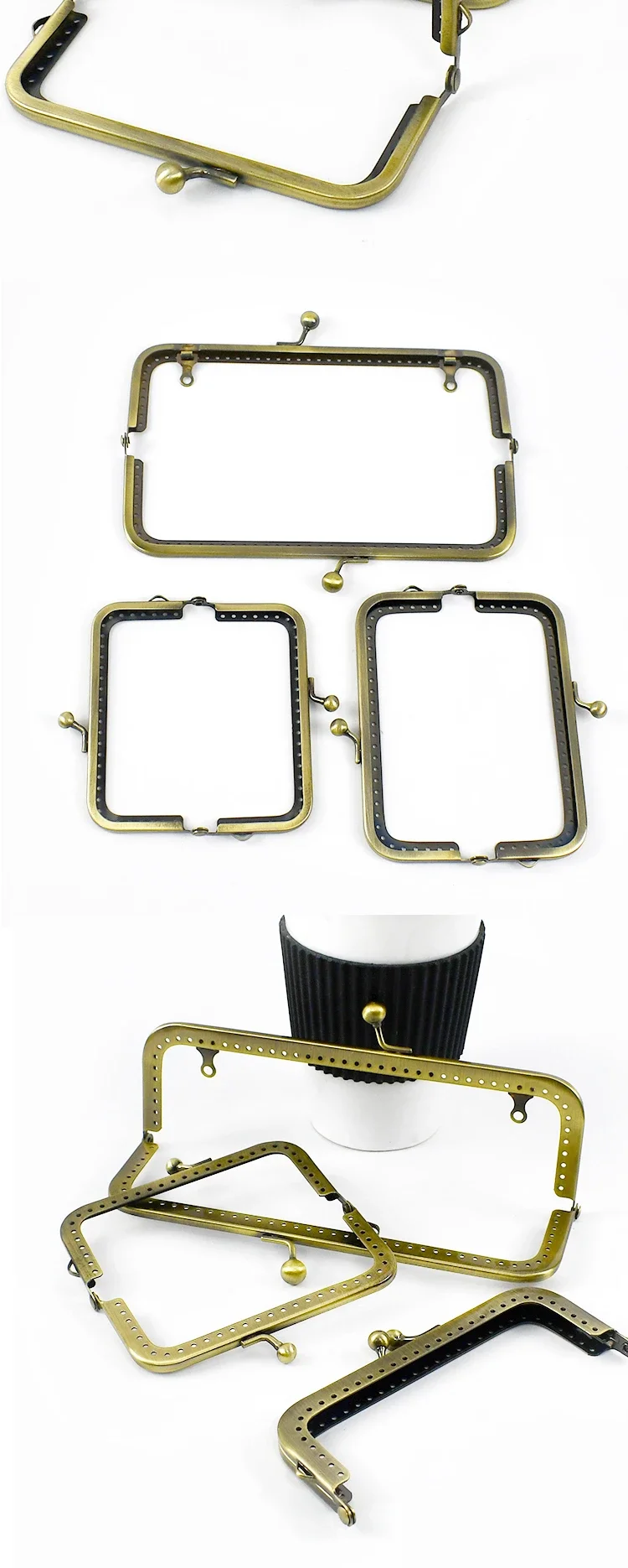 2/5Pcs 8.5-18.5cm Metal Handles for Handbag Square Brass Purse Frame Kiss Clasp DIY Sewing Brackets Wallet Handle Accessories