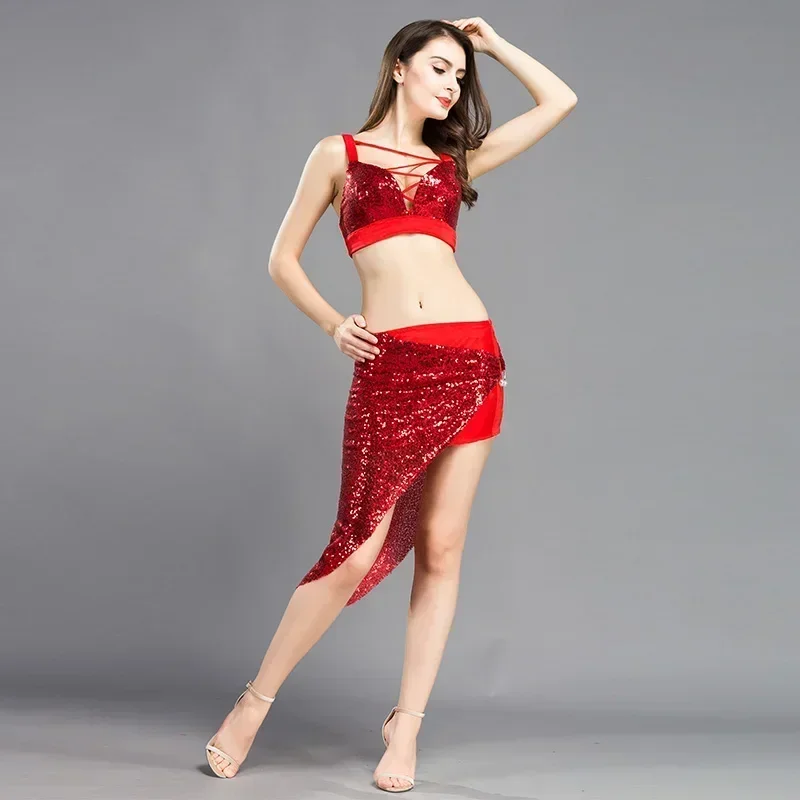 

New design top grade Women belly dance Showgirl dancer costume Sexy Night dance bellydance Top Bar+skirt 2pcs set