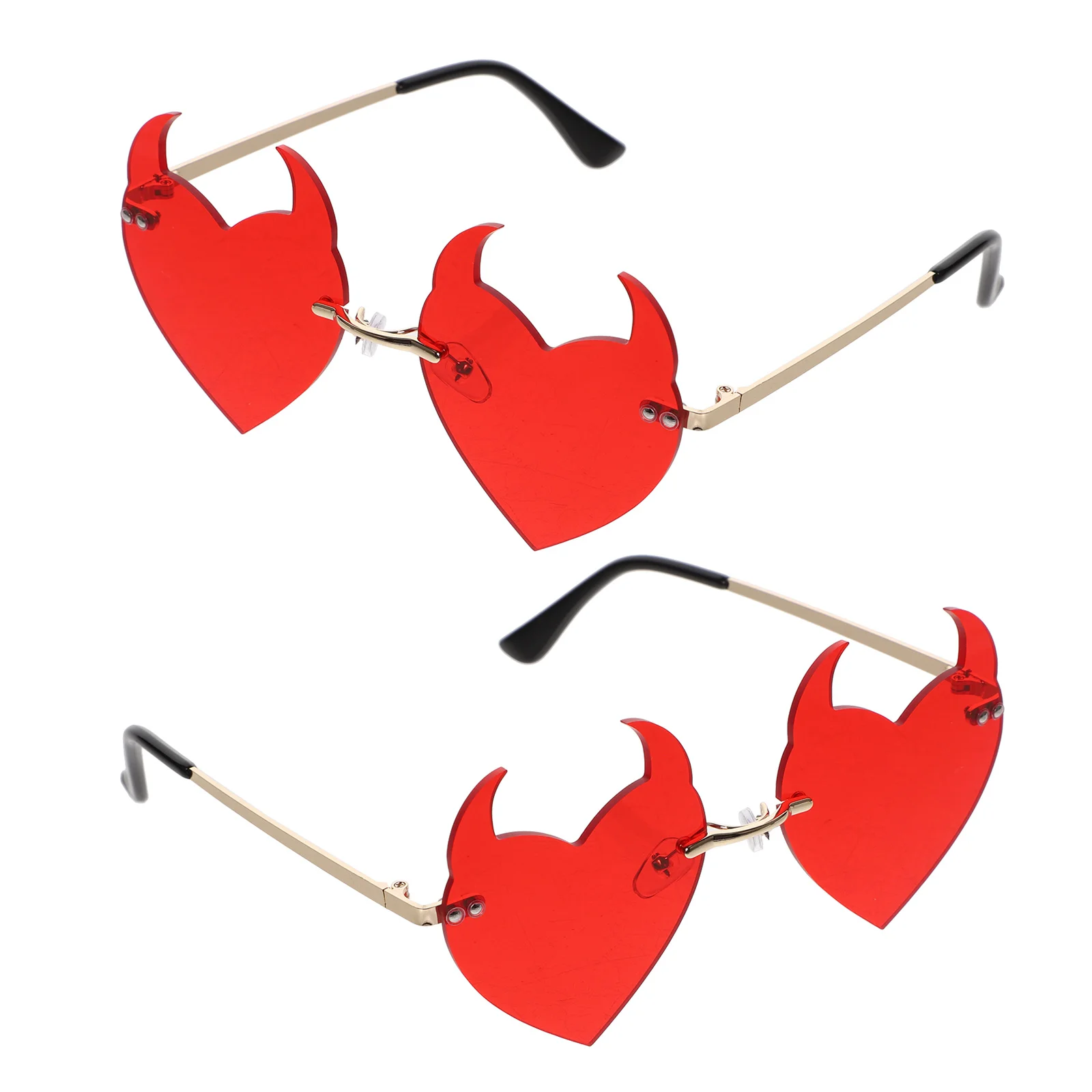 

2Pcs Unique Rimless Sunglasses Heart Horns Shape Funky Fashionable Party Eyewear for Adults Teens Sun Protection
