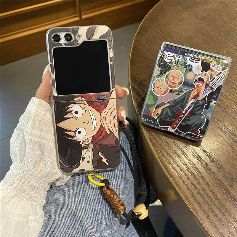 Anime Korean Style One Piece Luffy Zoro For Samsung Galaxy Z Flip Fold 3 4 5 Cover Phone Case Toy Gift