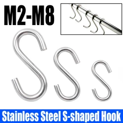 5/10PCS M2-M8 304 Stainless Steel S-shaped Hook Multifunctional Metal Hanging Hook For Kitchen/Bathroom/Coat Hook/Clothe Hanger