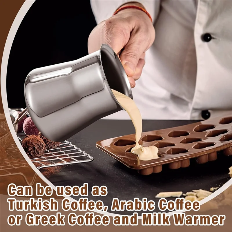 

HRBAJ-2 Pieces Turkish Coffee Pot 15Oz Chai Pot Arabic Pot Briki Greek Coffee Pot Milk Butter Honey Chocolate Melt Warmer Pot