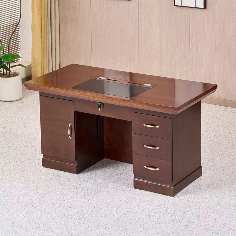 * L Office Computer Desk Oil Paint Solid Wood Veneer Single Person 1.4m with Drawer Supervisor Staff Desk 1.6m M