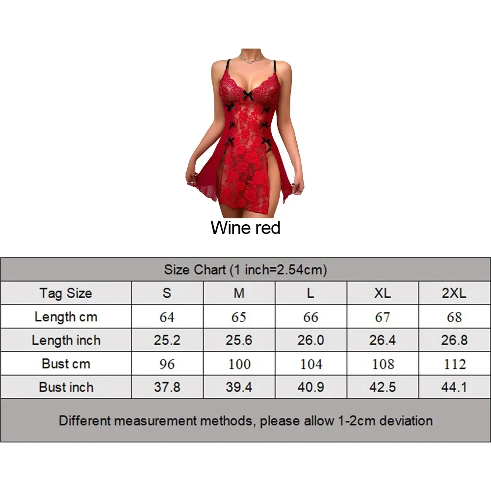 Women's Sexy Suspender Skirt See-Through Pajamas Side Slit Cute Bow Mesh Nightdress Temptation Nightdress Sleeping Underwear