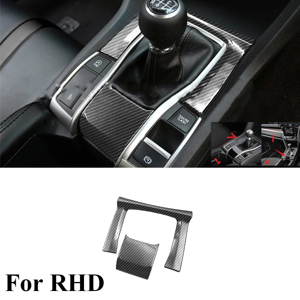 

RHD Console Gear Shift Frame Cover 2* For Honda Civic MT/AT 16-21 ABS Carbon Fiber