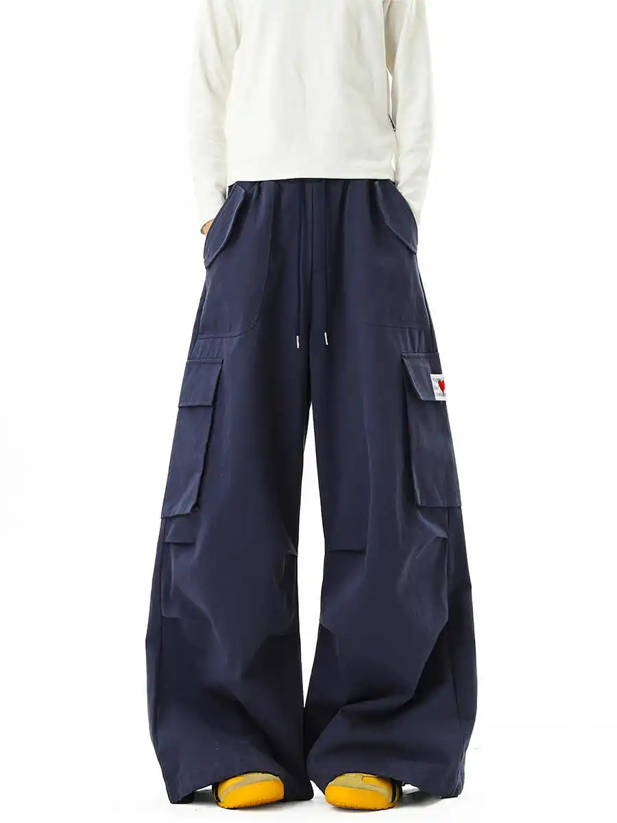 

Женские темно-синие брюки-карго, мешковатые брюки-парашюты, спортивные штаны в японском стиле 2000-х годов с резинкой, винтажные брюки Harajuku Y2k