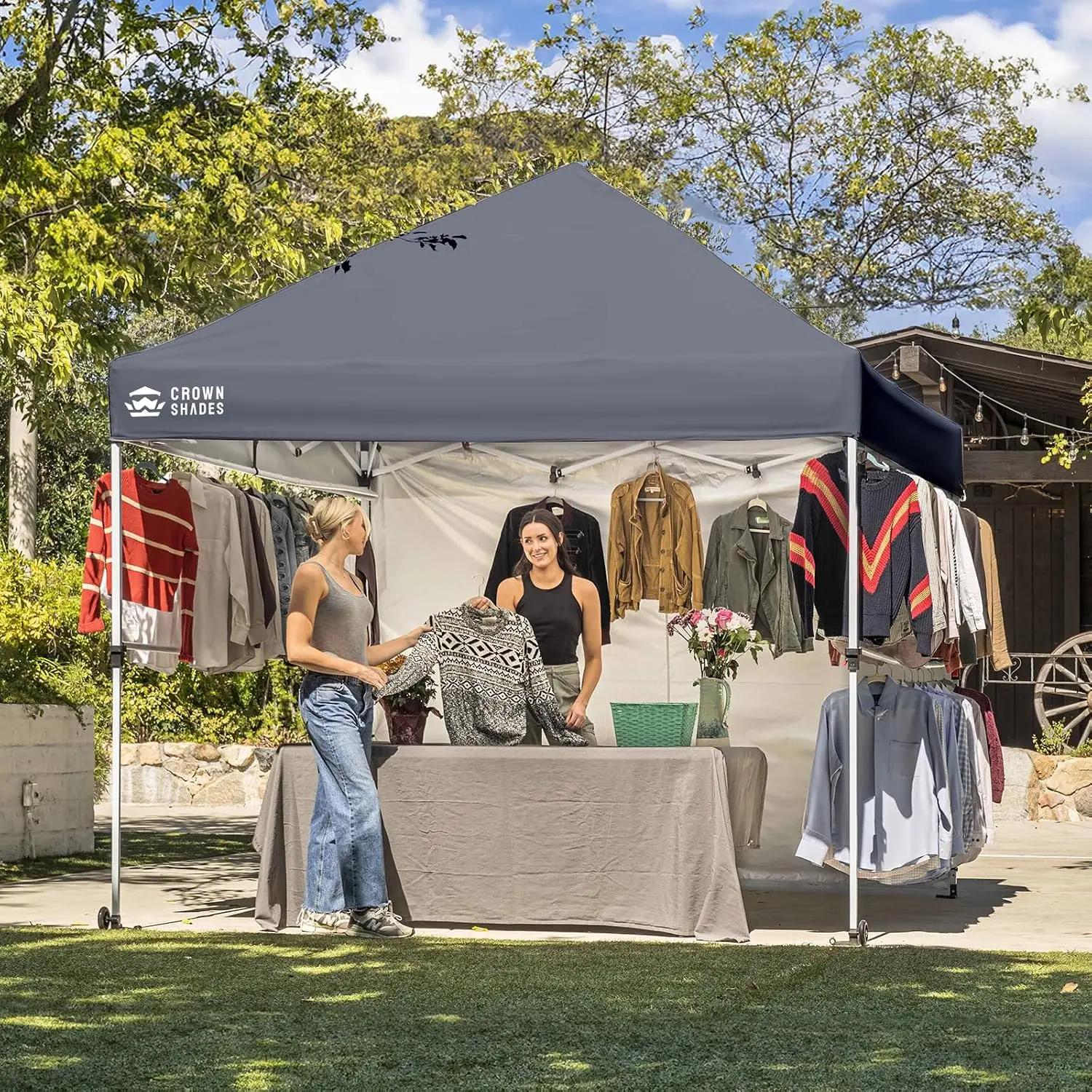 Commercial Pop Up Canopy Tent with 1 Side Wall, 10'x10', Grey, Customized