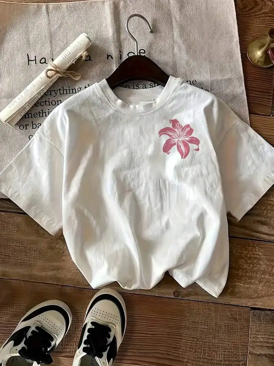 Glissea Women's Letter & Starfish Print Casual Round Neck Short Sleeve T-Shirt