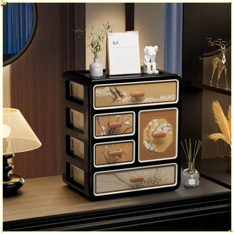 Caja de Almacenamiento de Cosméticos Estilo Chino, Organizador de Maquillaje Vintage para Mesa de Tocador, Dormitorio, Sala de Estar, Porta Maquillaje de Alta Gama