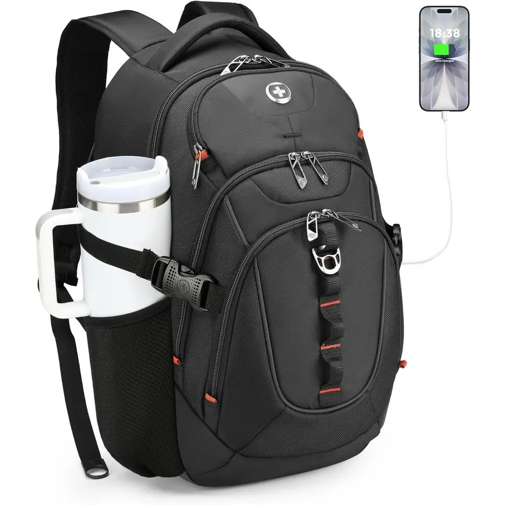

15.6 Laptop Backpack with USB Port, 31L Travel Bag for College, Men's Black School Backpack