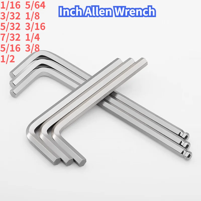 Inch Allen Wrench L-shaped Ball Head Hexagon Screwdriver Key Carbon Steel Portable Repair Hand Tools 1/16 5/64 3/32 1/8 3/16
