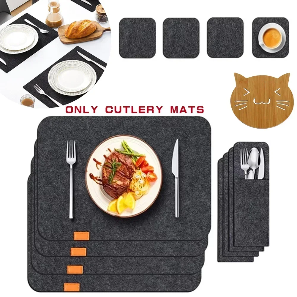 Juego de 3-4 Uds de manteles individuales, manteles individuales de fieltro lavables, manteles individuales antideslizantes para cocina, mesas de bistró, bares, cafetería