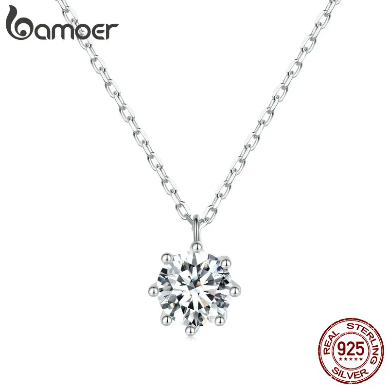 Bamoer 여성용 모이사나이트 목걸이, 웨딩 약혼 925 스털링 실버, 우아한 트렌디 파인 주얼리, 0.8CT D 컬러, VVS1 EX