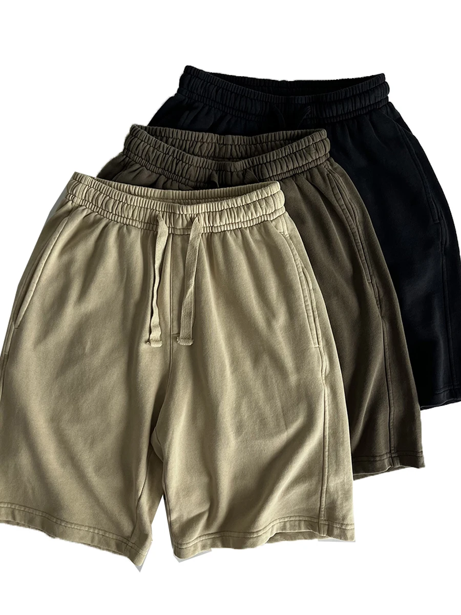 

Heavyweight Cotton Drawstring Shorts Loose Fit Five Inch mid Waist Straight Leg Summer Vintage Washed Japanese Style Youthful