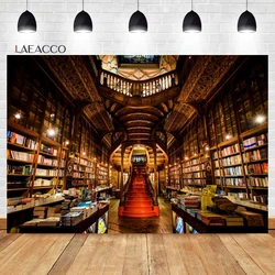 Laeacco Vintage Wood Bookshelf Photography Backdrop Retro Library Interior Luxry Ancient Book Bookcase Adult Portrait Background