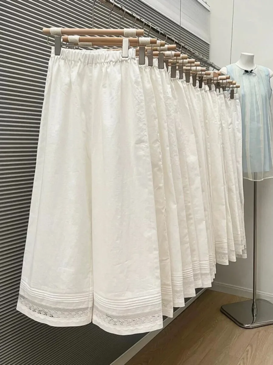 

Loose Cotton Linen Wide Leg Pants Women's Summer Casual Long Trousers Lace Trim plus Size Pants Slimming Effect