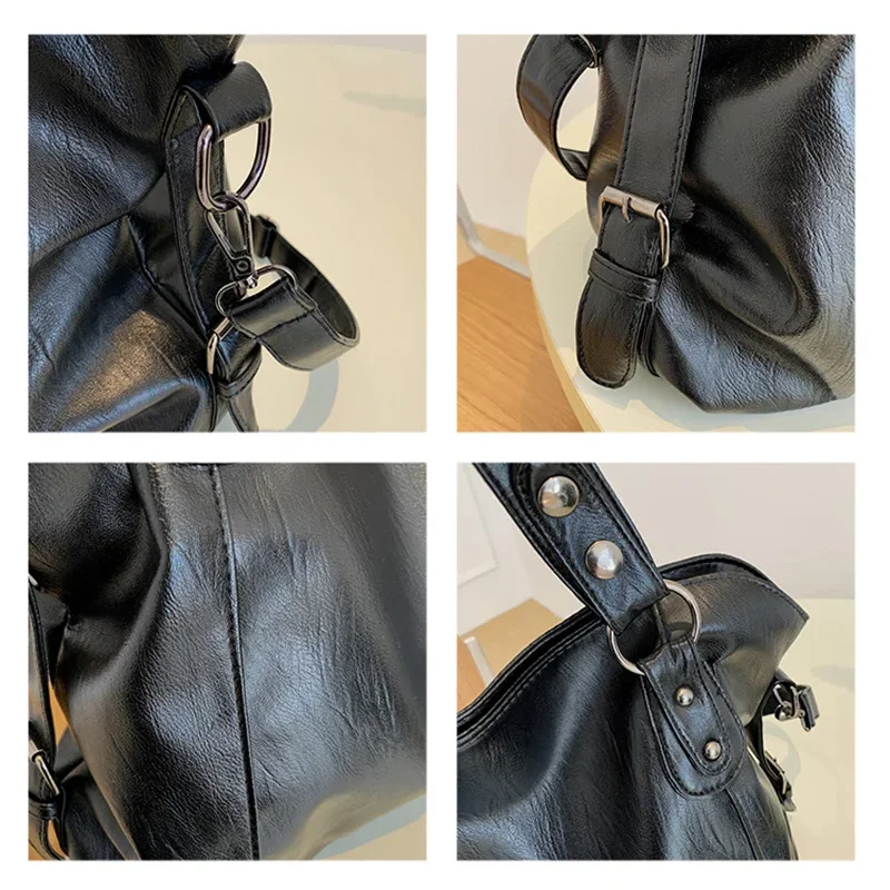 Vintage Women\'s Shoulder Bag Large Capacity Soft PU Leather Crossbody Bag Designers Luxury Handbags Trendy Commuting Tote Bag