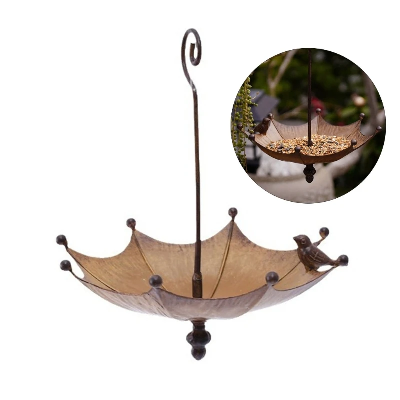 

Multifunctional Bird Feeder Bath Tray with Umbrella Shape for Outdoor Spaces Lawn Terrace Feeder Iron Bright Umbrella